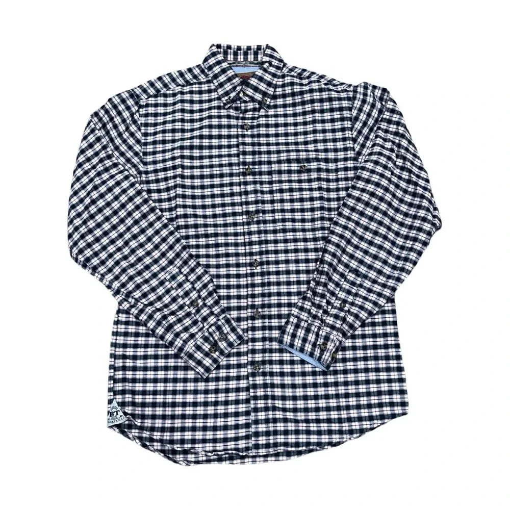 Boston Traders White and Red Plaid Button Down Long Sleeve Dress Shirt Small